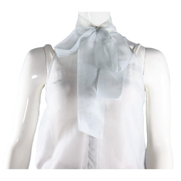 Aritzia Babaton Women's XXS 2XS Ice Grey Julius Sleeveless Tie-Neck Blouse NWT - Picture 1 of 8